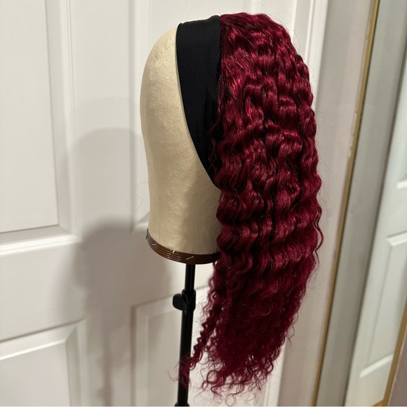 20” Burgundy 99J Deep Wave Headband wig 100% Human Hair 150% Density It#SD - Picture 3 of 12